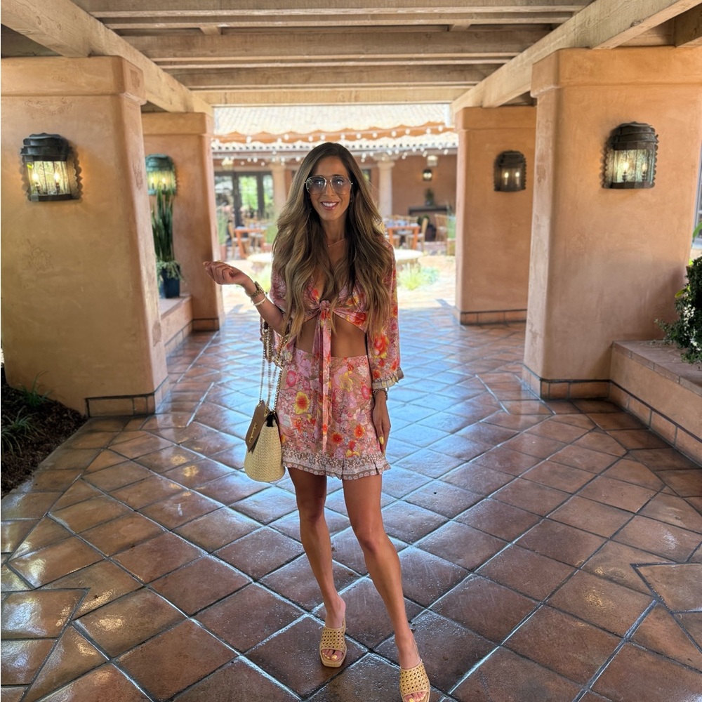 Selfie Leslie Pink Floral Tie-Front top and Skirt Set - Picture 4 of 4